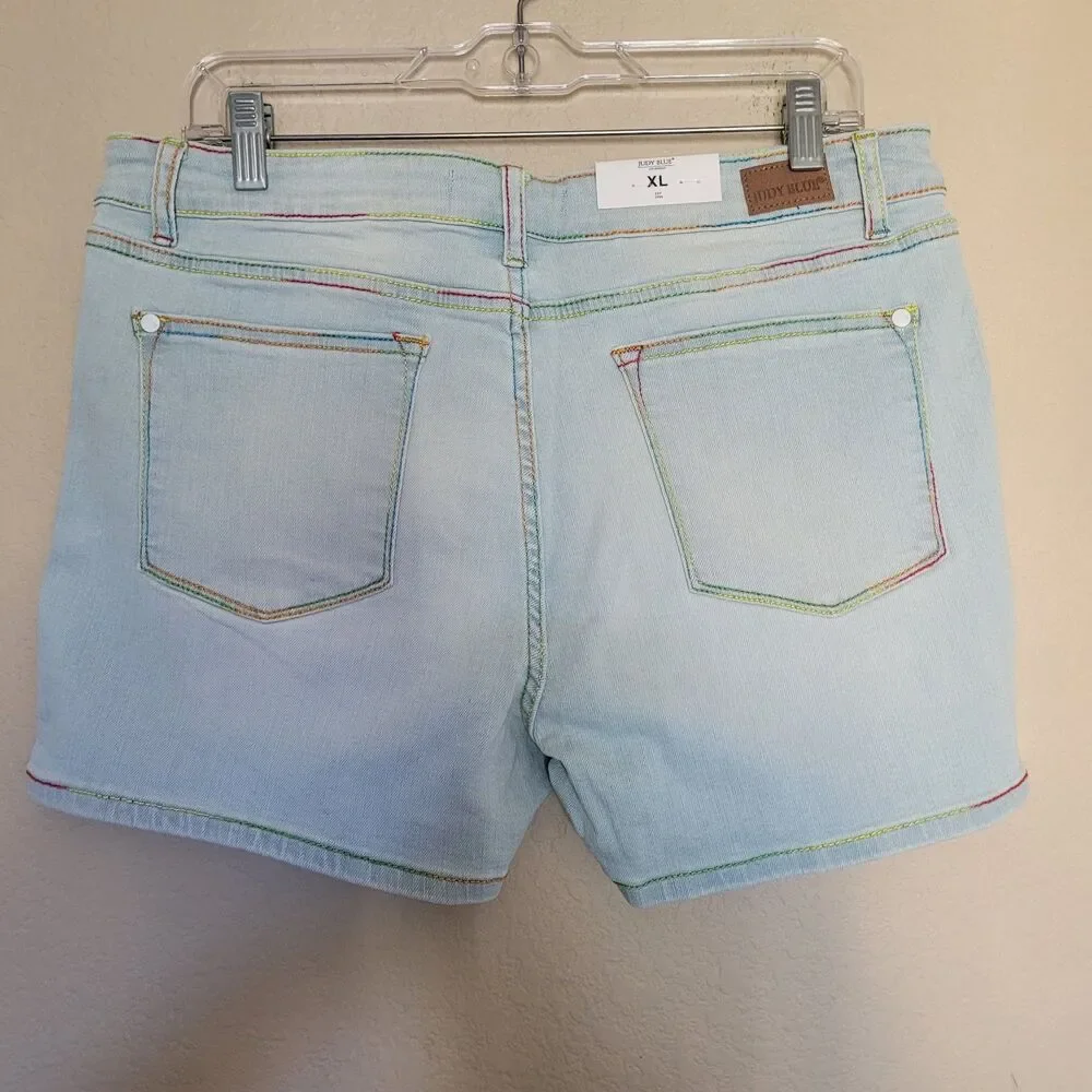 Judy Blue Denim Shorts Womens Xl Blue Mid Waist Cut Off 3